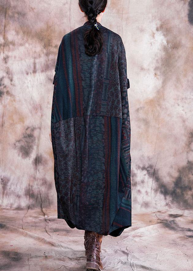 Classy blue print clothes v neck Batwing Sleeve Maxi fall Dresses - Image 4