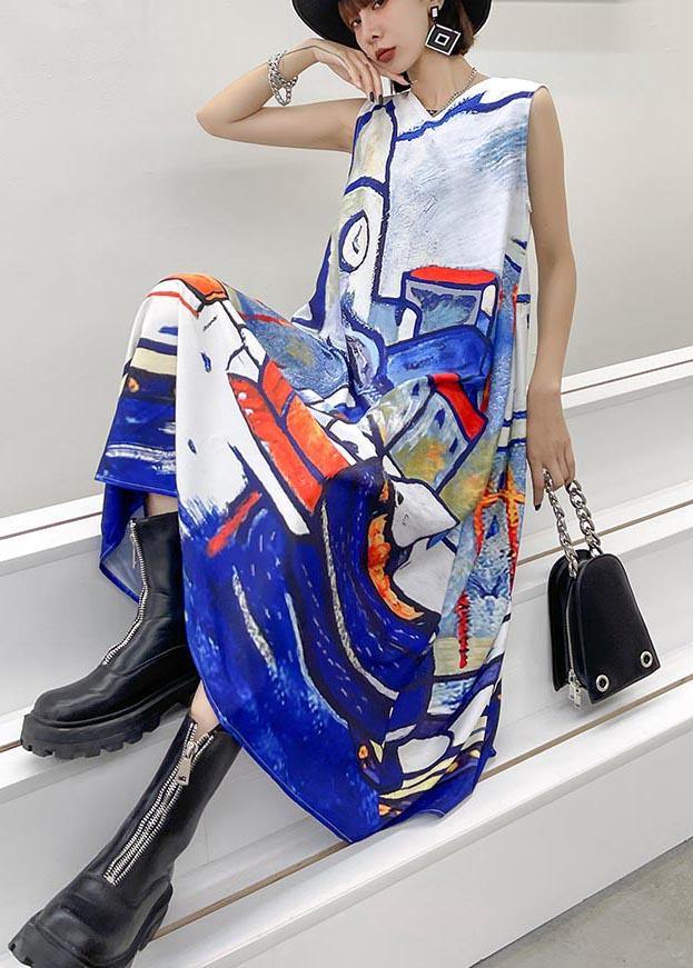 Classy Blue Print Sleeveless Maxi Dresses Summer - Image 2