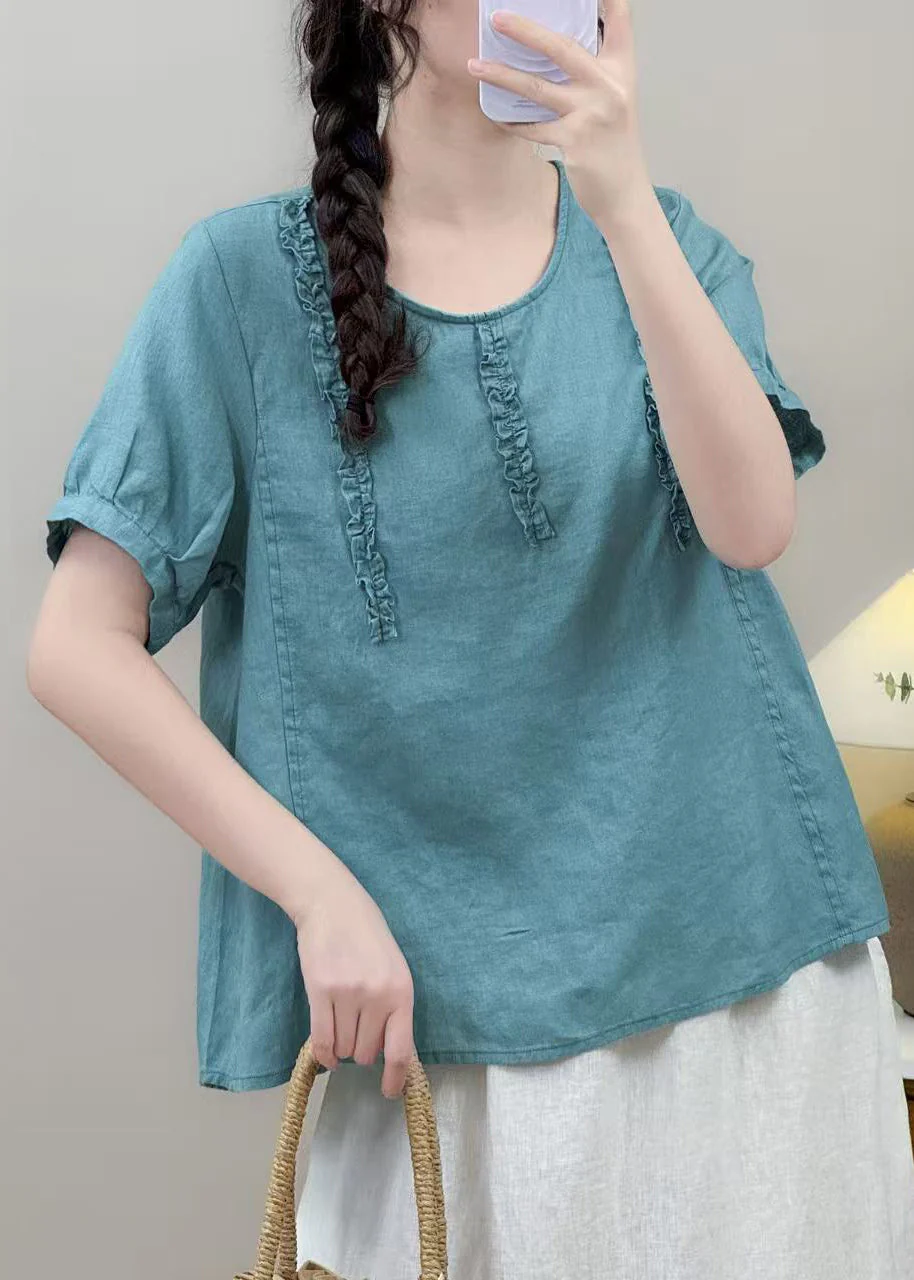 Classy Blue Ruffled Cotton Loose Tops Summer - Image 3