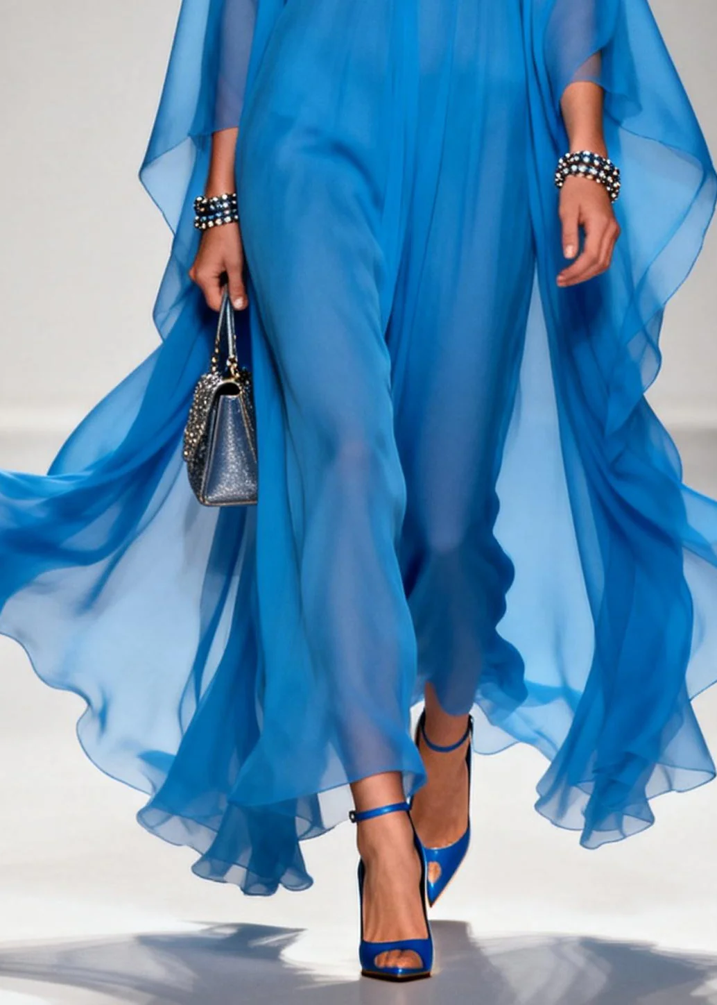 Classy Blue V Neck Draping Chiffon Dresses Summer - Image 4