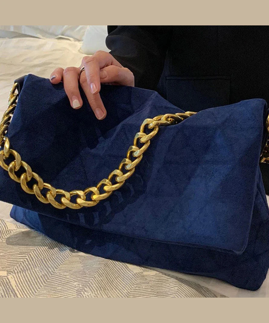 Classy Blue Versatile Suede Flap Bag - Image 3