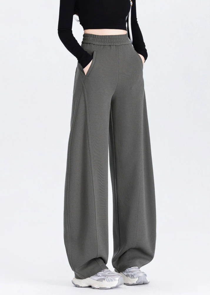 Classy Brown Elastic Waist Cotton Straight Pants Spring - Image 3
