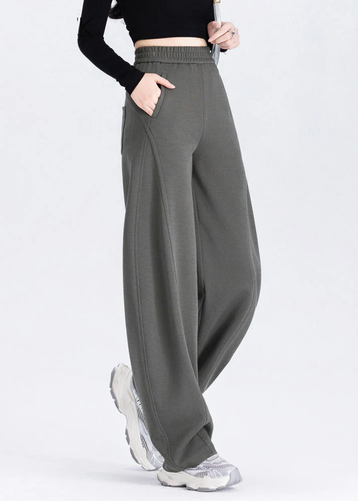 Classy Brown Elastic Waist Cotton Straight Pants Spring - Image 4
