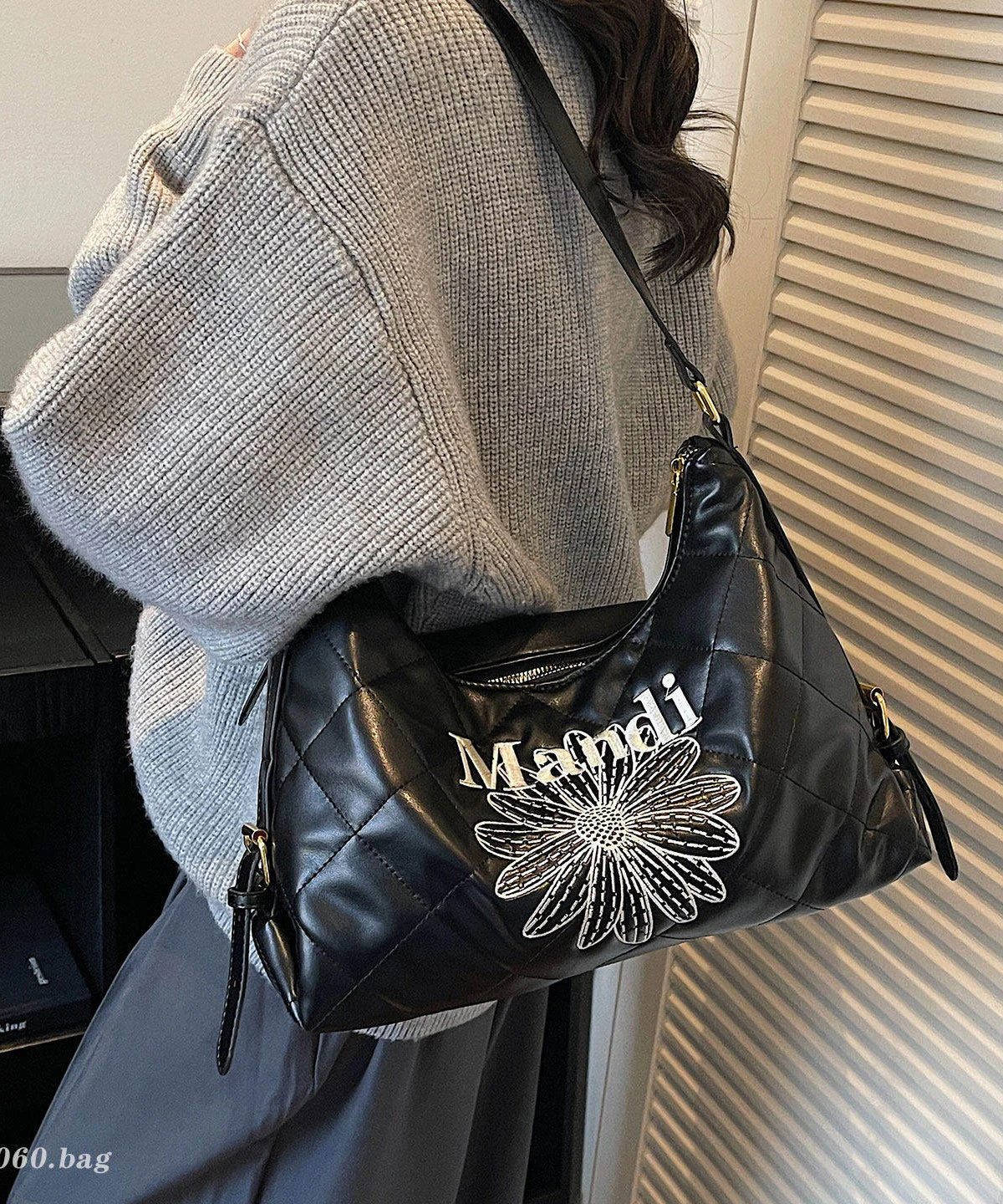 Classy Brown Embroidered Flower Letter Faux Leather Messenger Bag