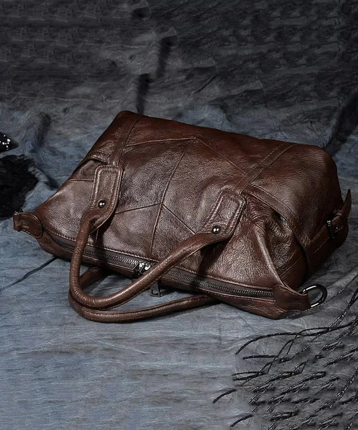 Classy Brown Large Capacity Calf Leather Tote Bag - Image 4