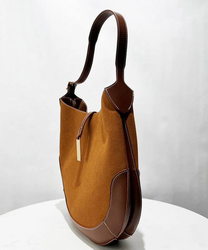 Classy Brown Patchwork Solid Durable Suede Saddle Bag - Image 3