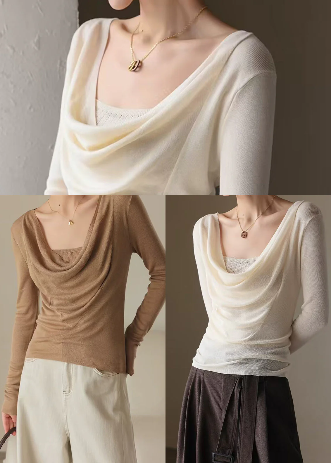 Classy Brown Turtle Neck Silm Fit Knit Top Spring - Image 5
