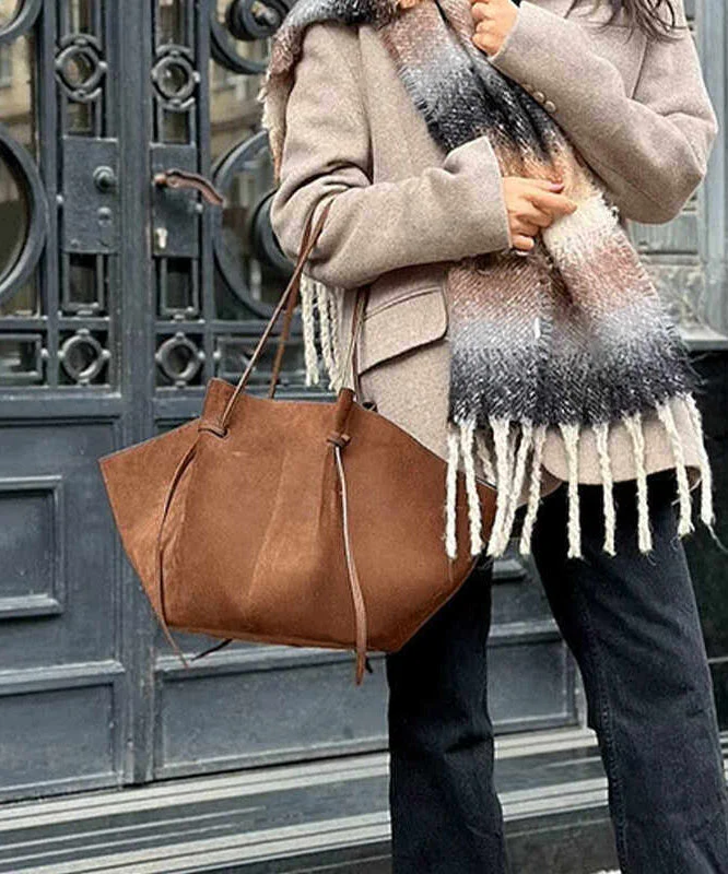 Classy Chocolate Sector Large Capacity Suede Shoulder Bags - Image 3
