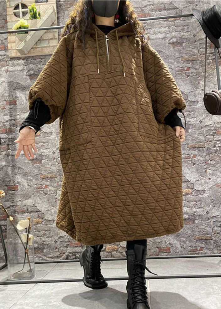 Classy Coffee Hooded drawstring Fine Cotton Filled Dress Winter - Image 2