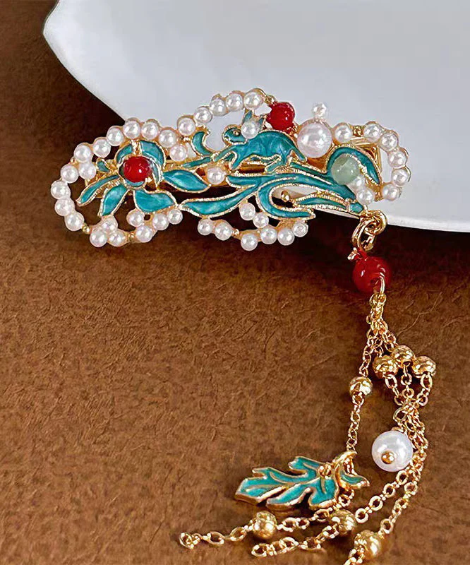 Classy Colorblock Copper Pearl Cloisonne Tassel A Pair Hairpin - Image 4