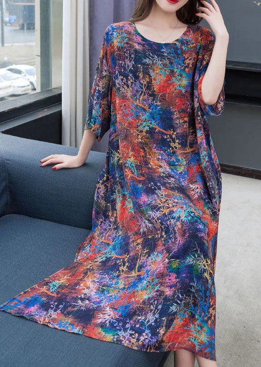 Classy Colorblock O Neck Side Open Patchwork Chiffon Dress Summer - Image 3