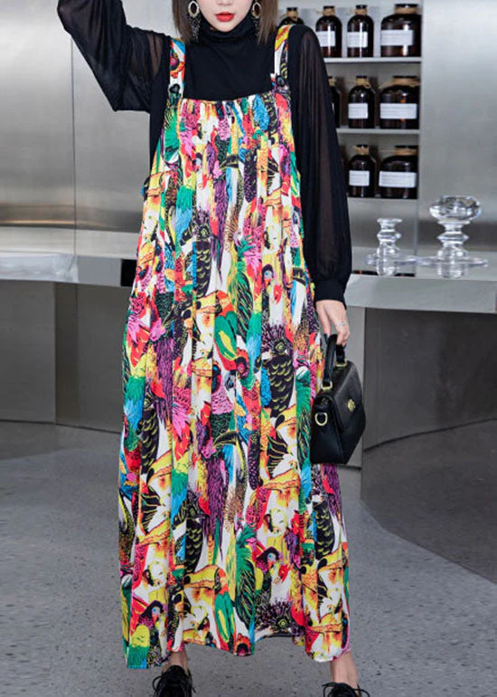 Classy Colorblock print Silk Spaghetti Strap Dress Spring - Image 2