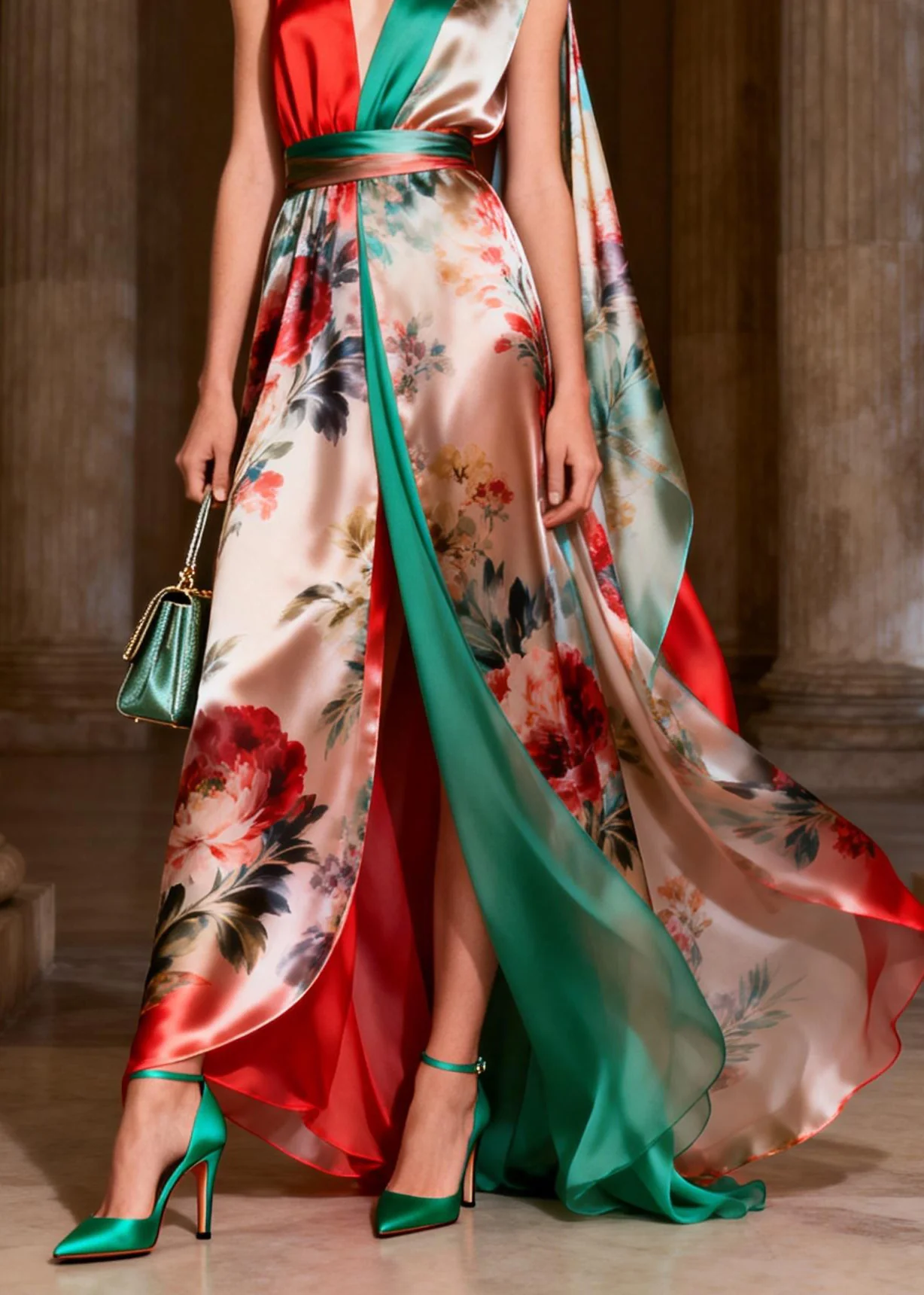 Classy Colorblock Print Tunic Silk Robe Dresses Sleeveless - Image 4