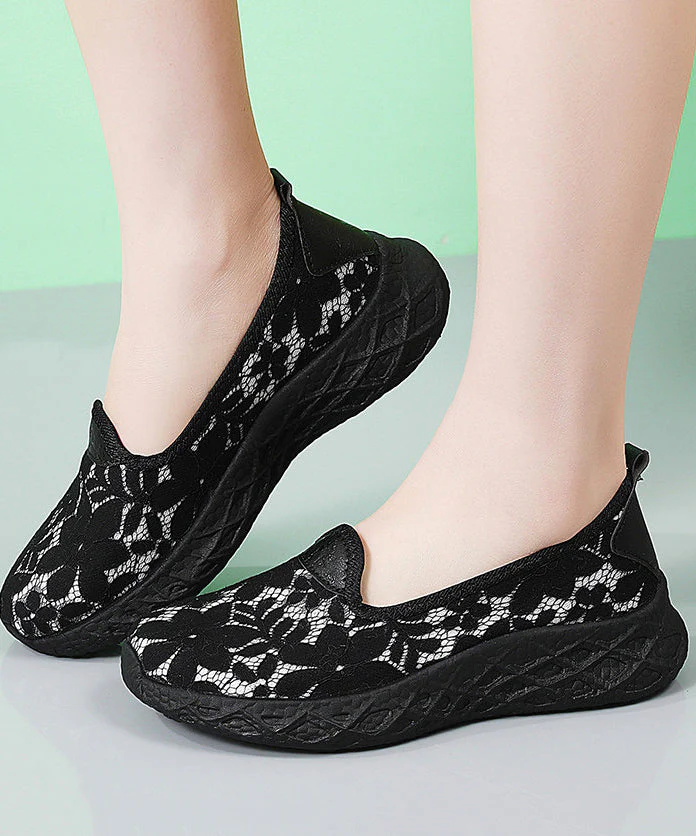 Classy Cotton Fabric Flats Black Flat Shoes For Women - Image 4