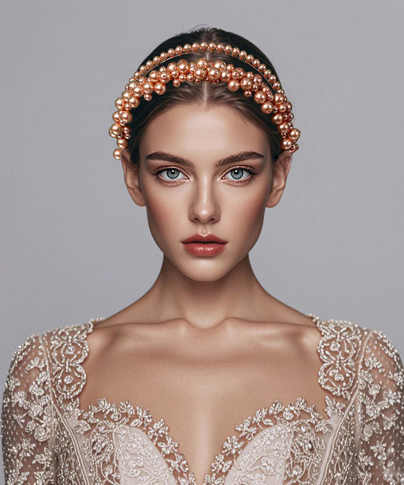 Classy Gold Acrylic Pearl Beadin HairPiece - Image 3