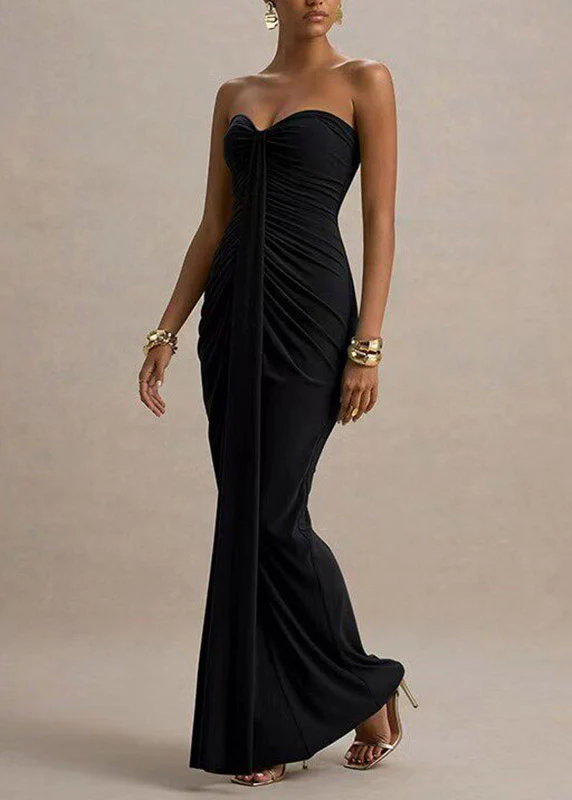 Classy Green Cold Shoulder Wrinkled Solid Long Dress Sleeveless - Image 4