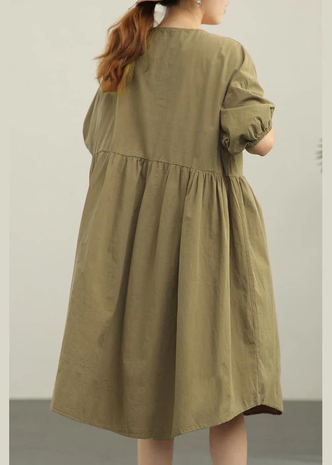 Classy Green Cotton Patchwork Summer Robe Dresses - Image 4