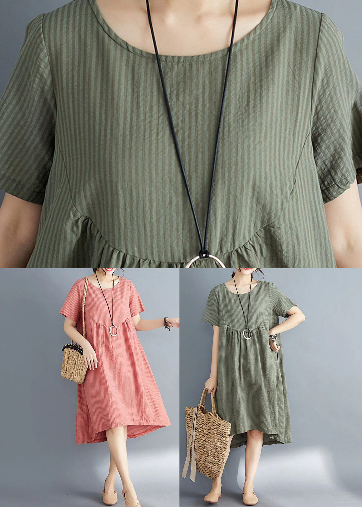 Classy Green Loose Maxi Dresses Short Sleeve - Image 5