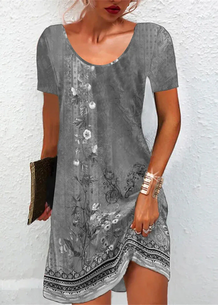 Classy Green O-Neck Print Mid Dress Short Sleeve - Image 5