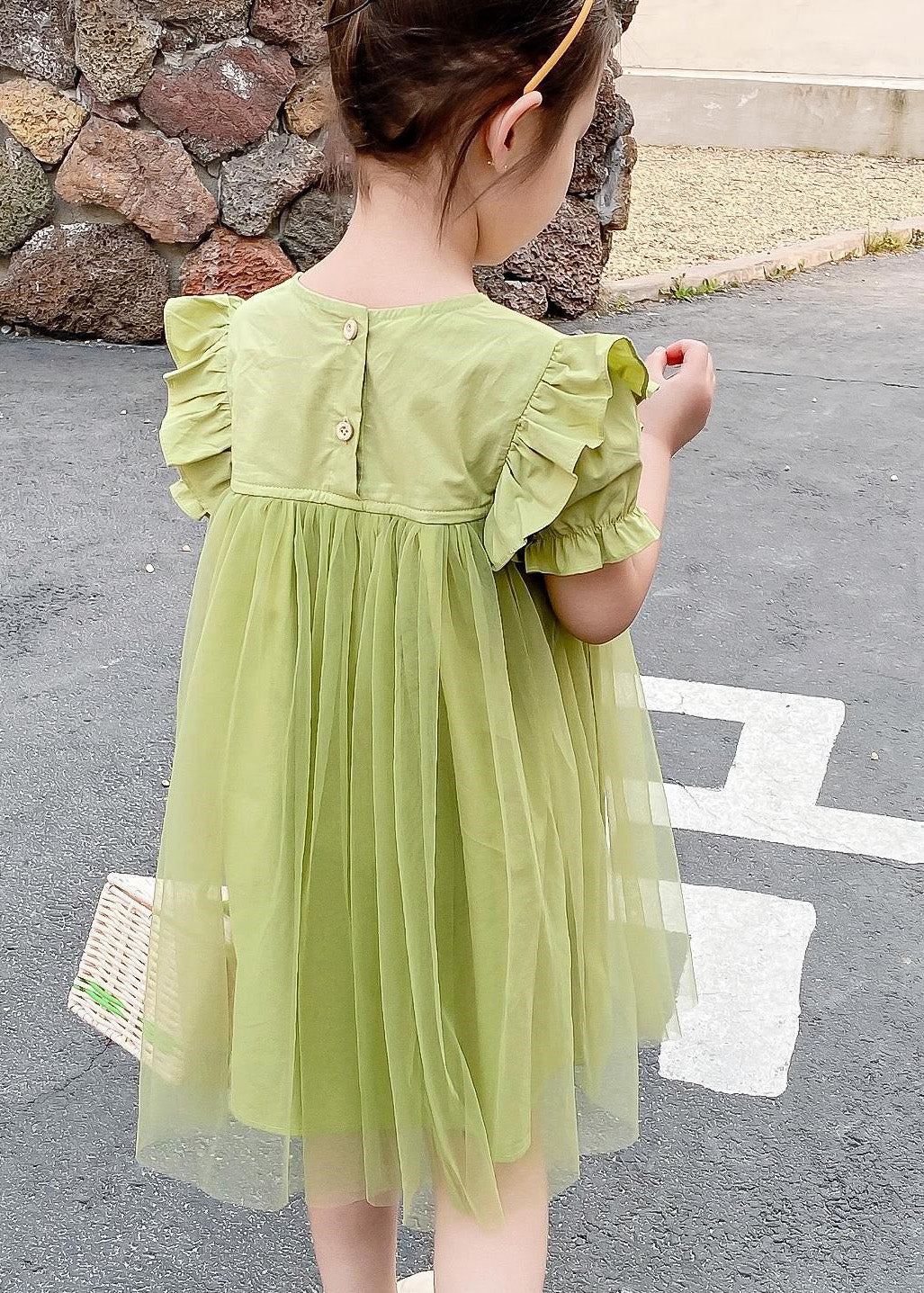 Classy Green O-Neck Ruffled Patchwork Tulle Girls Long Dresses Summer - Image 4