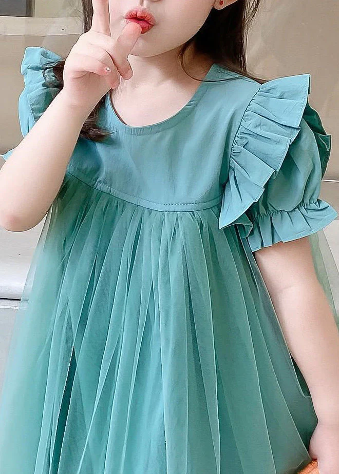 Classy Green O-Neck Ruffled Patchwork Tulle Girls Long Dresses Summer - Image 5