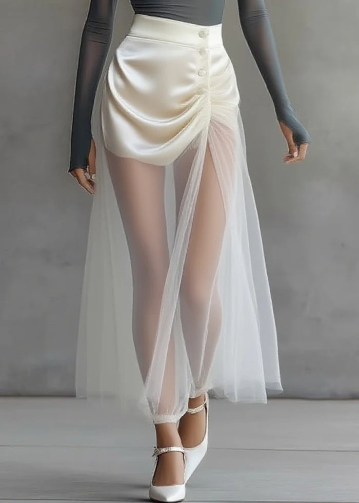 Classy Grey Cold Shoulder Top And Tulle Maxi Skirts Two Pieces Set Spring - Image 4