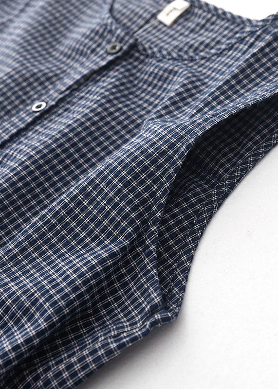 Classy Grey Oversized Plaid Linen Maxi Dresses Sleeveless - Image 3