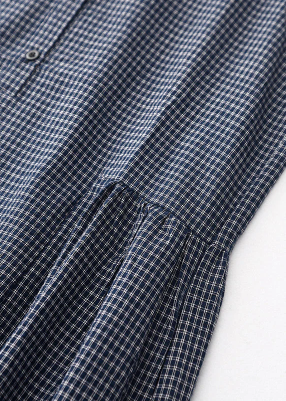 Classy Grey Oversized Plaid Linen Maxi Dresses Sleeveless - Image 4