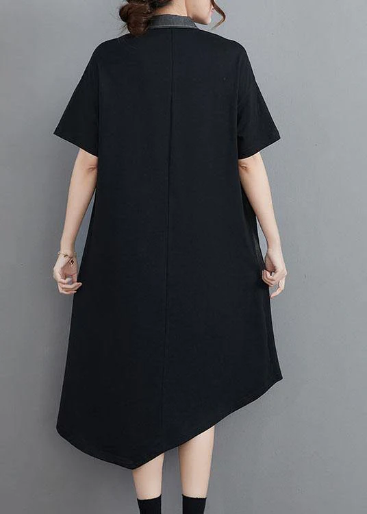Classy Grey Patchwork Peter Pan Collar Pockets Long Summer Cotton Dress - Image 4