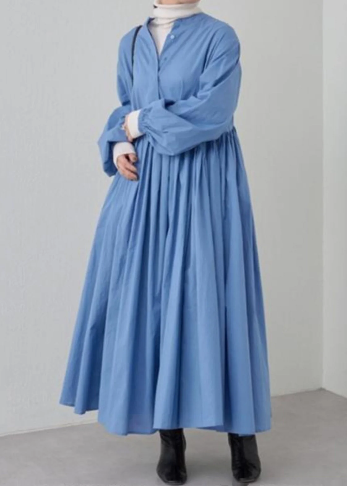 Classy Grey Wrinkled Solid Cotton Shirts Dress Spring - Image 3