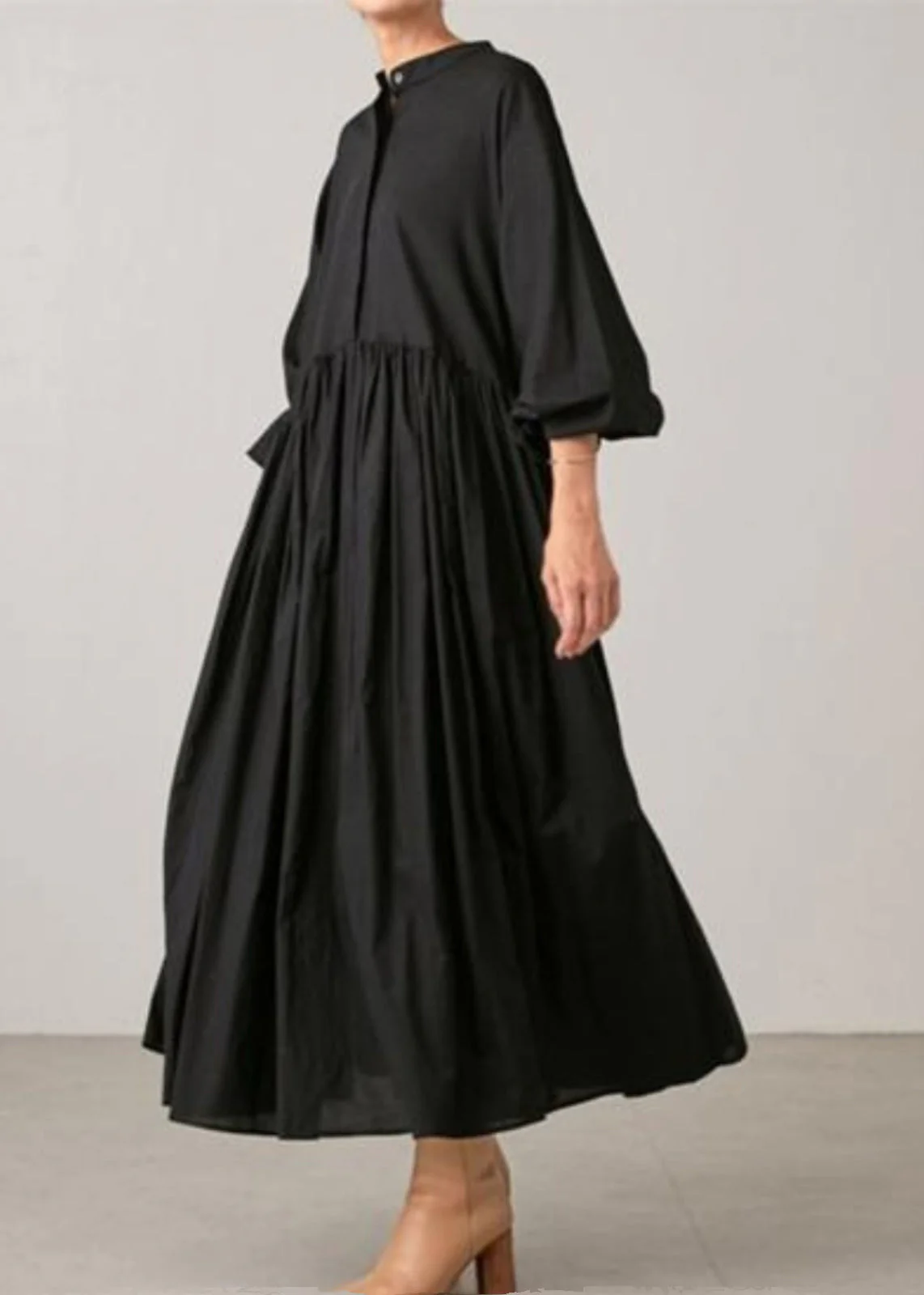 Classy Grey Wrinkled Solid Cotton Shirts Dress Spring - Image 4