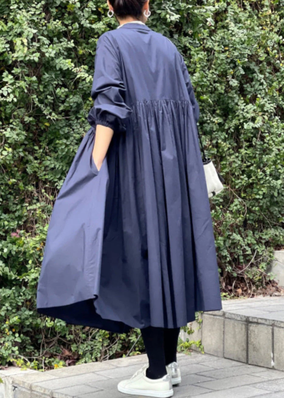 Classy Grey Wrinkled Solid Cotton Shirts Dress Spring - Image 5