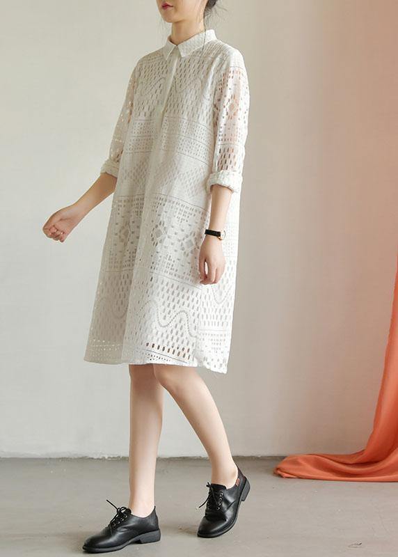 Classy hollow out blended quilting dresses Inspiration white patchwork Dress fall - Image 3