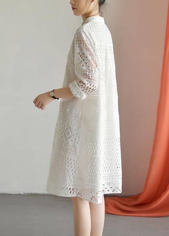 Classy hollow out blended quilting dresses Inspiration white patchwork Dress fall - Image 4