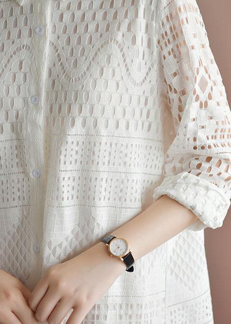 Classy hollow out blended quilting dresses Inspiration white patchwork Dress fall - Image 5
