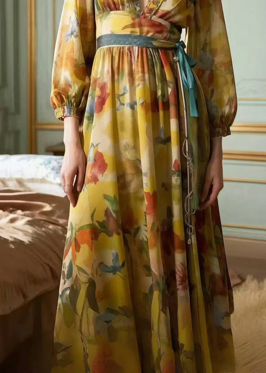 Classy Khaki Cinched Print Chiffon Party Dress Spring - Image 4