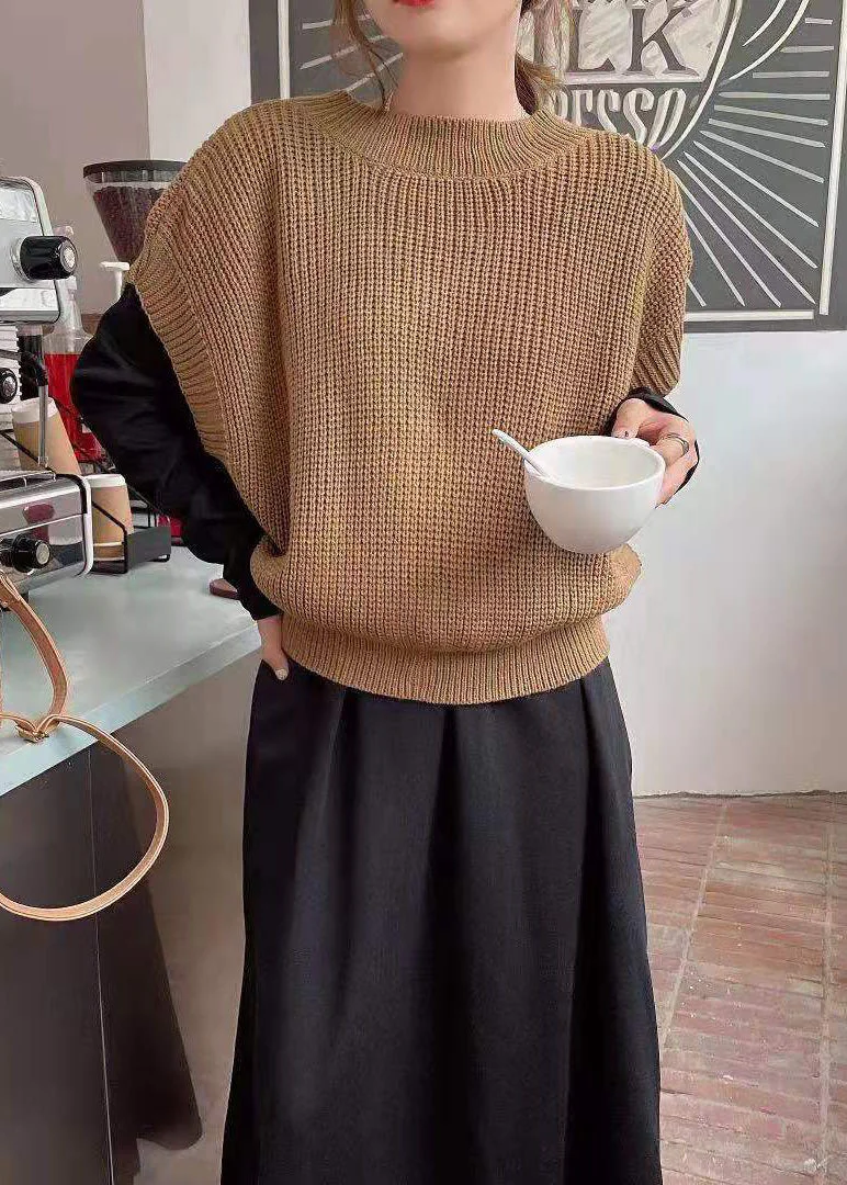 Classy Khaki Knit Vest And O-Neck Long Dresses Cotton Two Piece Set Spring - Image 3