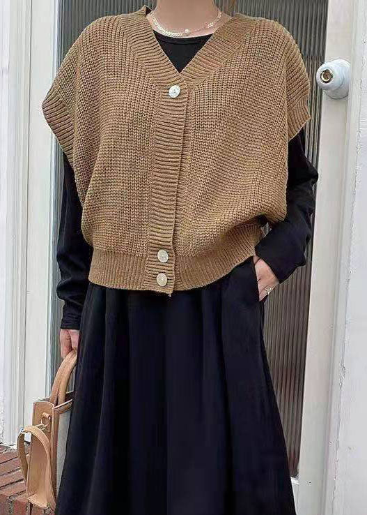 Classy Khaki Knit Vest And O-Neck Long Dresses Cotton Two Piece Set Spring - Image 5