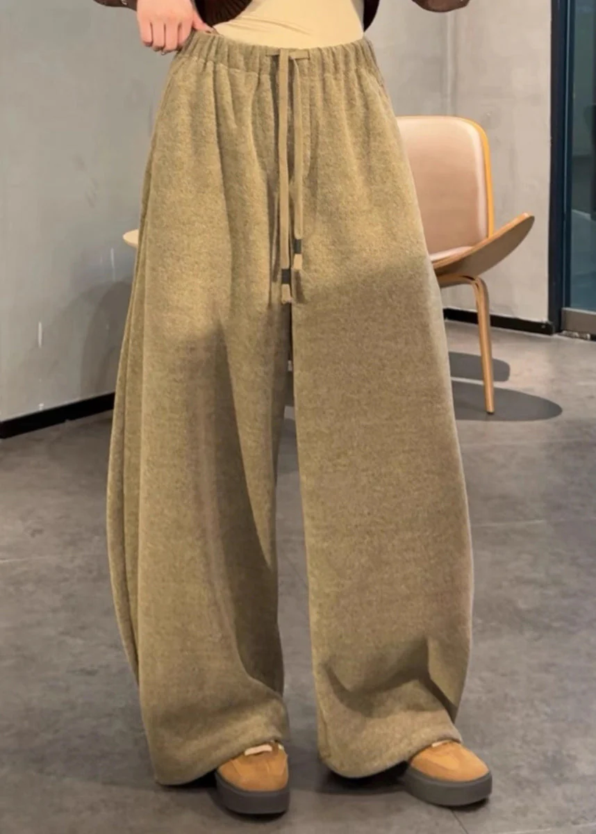 Classy Khaki Oversized Drawstring Cotton Pants Winter - Image 2
