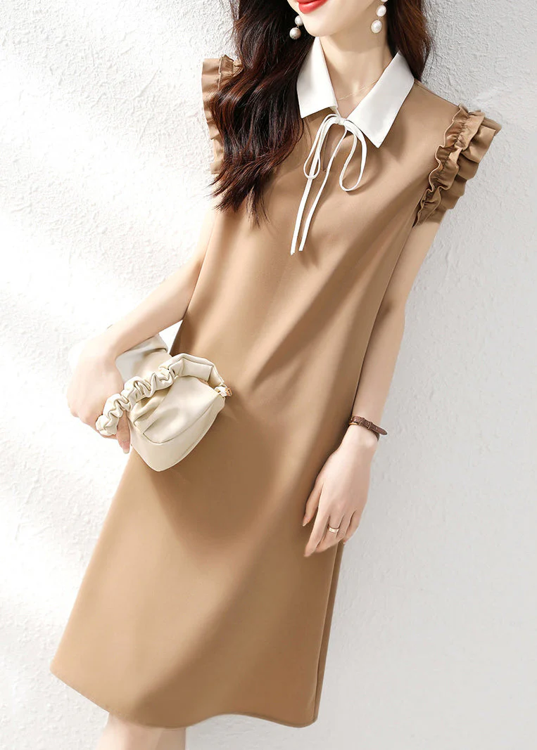 Classy Khaki Ruffled Lace Up Patchwork Spandex Dresses Summer - Image 2