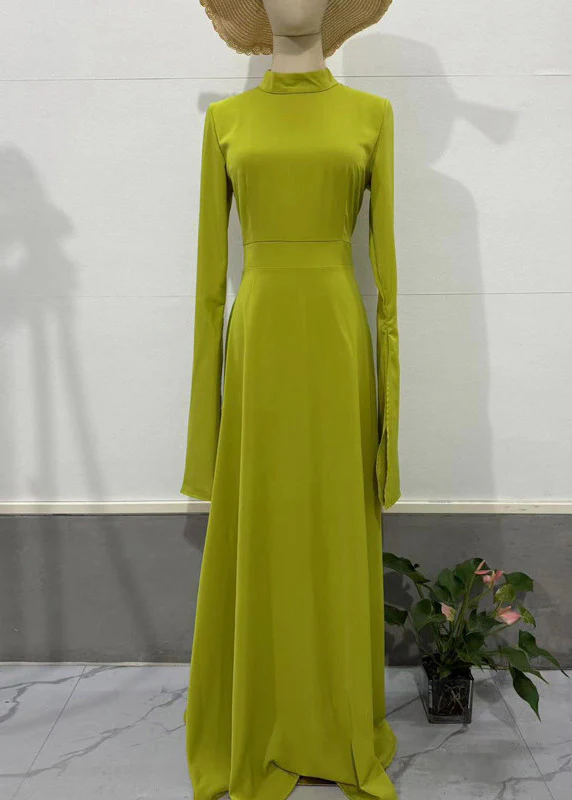 Classy Light Green Stand Collar High Waist Long Vestidos Flare Sleeve - Image 5