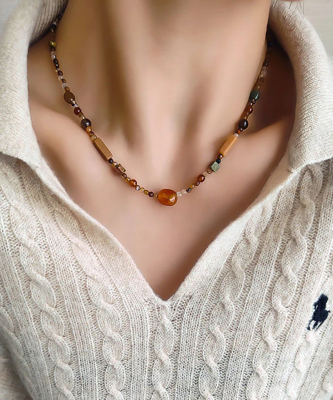 Classy Multicolored Agate Gratuated Bead Necklace - Image 3