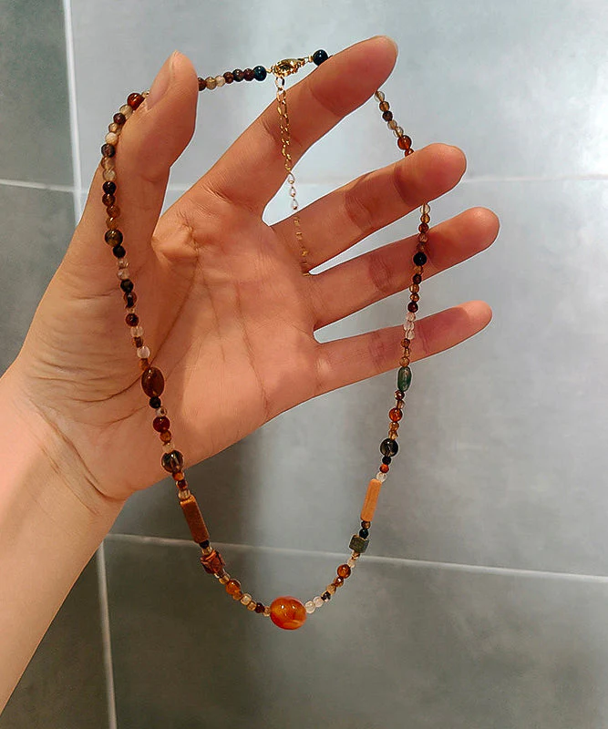 Classy Multicolored Agate Gratuated Bead Necklace - Image 4