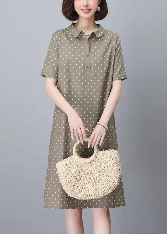 Classy Navy Peter Pan Collar Dot Pring Cotton Mid Dress Summer - Image 2