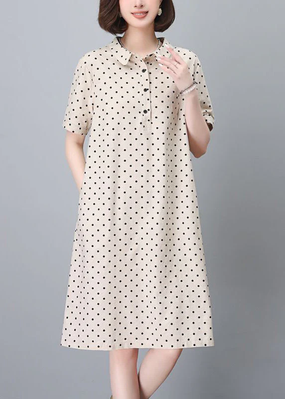 Classy Navy Peter Pan Collar Dot Pring Cotton Mid Dress Summer - Image 3