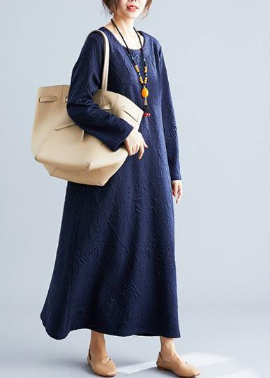 Classy o neck jacquard cotton Wardrobes Tunic navy Traveling Dresses fall - Image 3