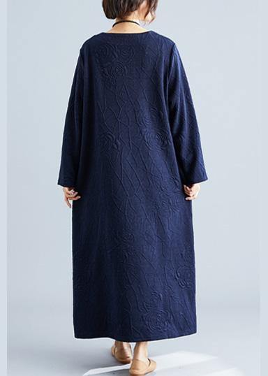 Classy o neck jacquard cotton Wardrobes Tunic navy Traveling Dresses fall - Image 4