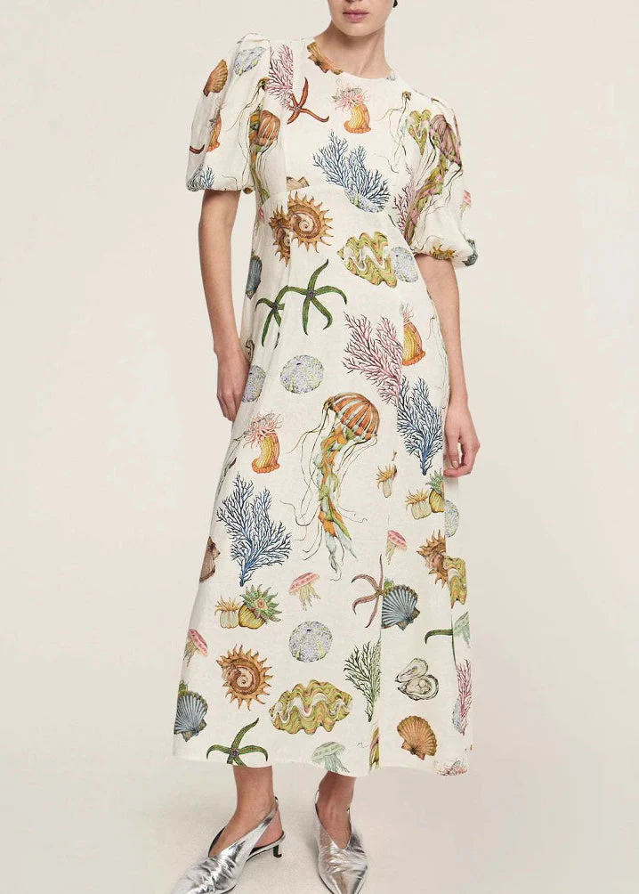 Classy O-Neck Print Tunic Long Dress Short Sleeve - Image 2