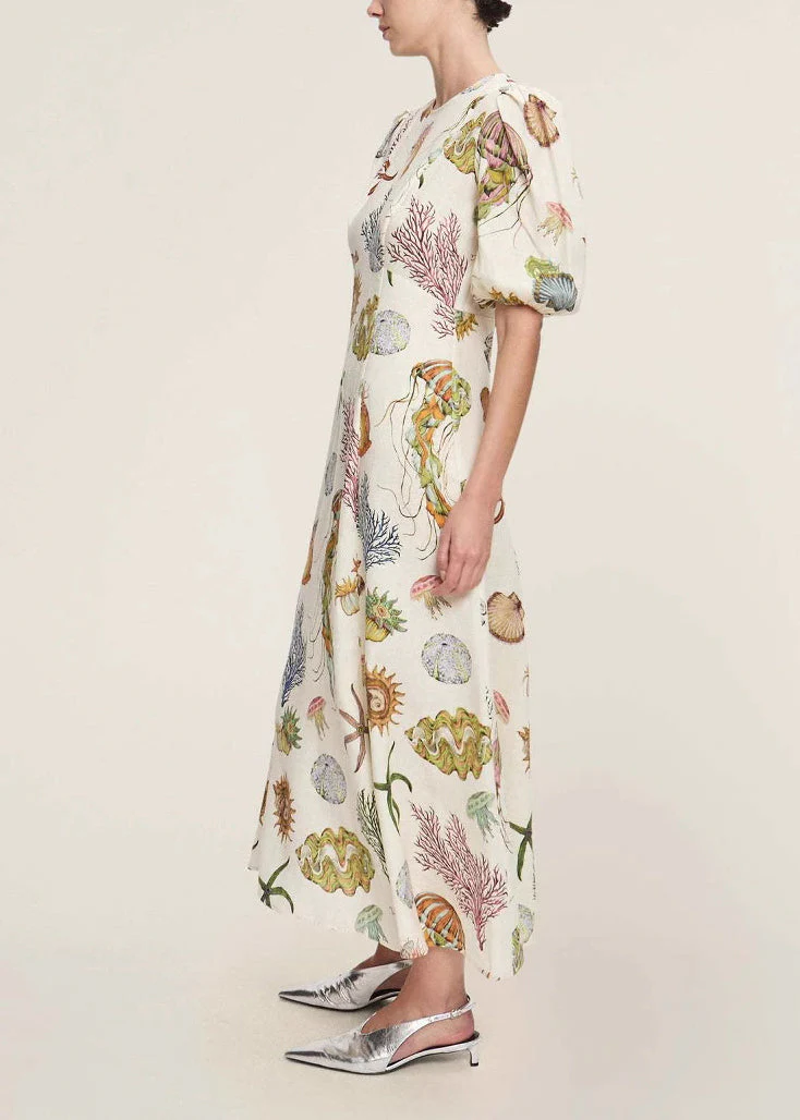 Classy O-Neck Print Tunic Long Dress Short Sleeve - Image 3