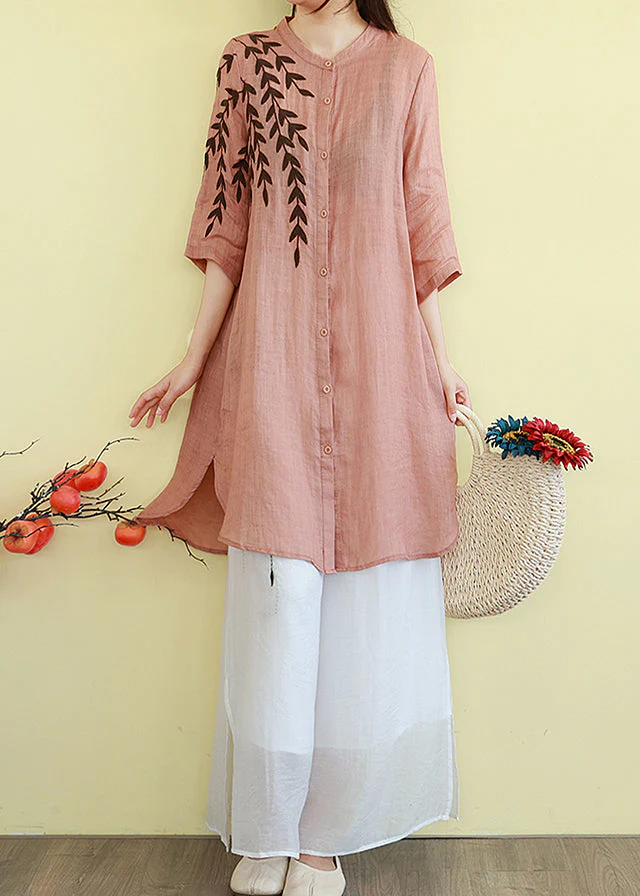 Classy Orange Embroidered Linen Mid Dresses Summer - Image 3